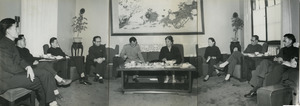Shirley Graham Du Bois sitting with eight unidentified Chinese officials