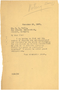Letter from W. E. B. Du Bois to B. J. Davis