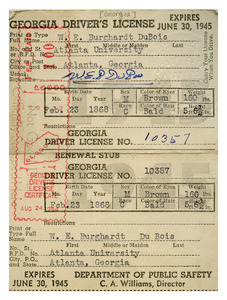Driver's License of W. E. B. Du Bois