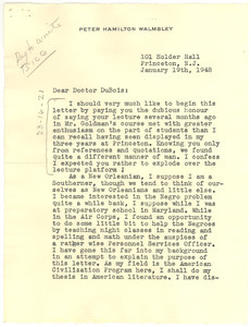 Letter from Peter Hamilton Walmsley to W. E. B. Du Bois