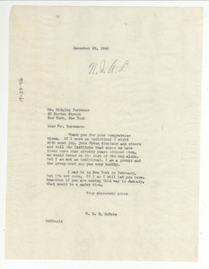 Letter from W. E. B. Du Bois to Ridgely Torrence