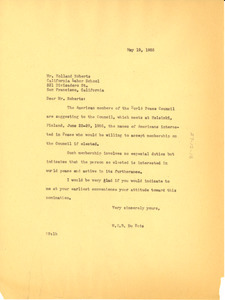Letter from W. E. B. Du Bois to Holland Roberts