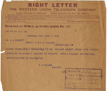 Telegram from Charles A. Palmer to Laurence L Doggett (June 8, 1916)