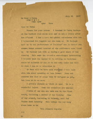 Letter from Laurence L. Doggett to Fred G. White (July 26, 1917)