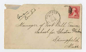 Envelope for the letter to Amos Alonzo Stagg from Massachusetts Agricultural College Football Team