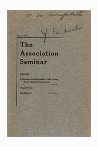 The Association Seminar (vol. 20 no. 1), October 1911