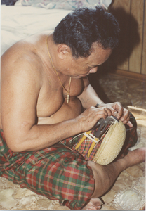 Basket Making: Em Yung is securing the bamboo ring, 1987