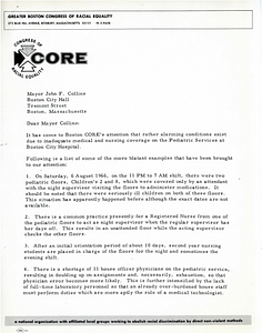 Letter to Mayor John Collins from Congress of Racial Equality (CORE)