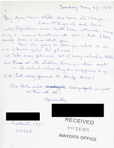 Correspondence between Mayor Kevin H. White and a resident of Scituate, Massachusetts
