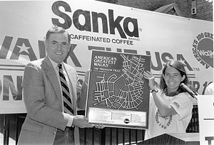 Mayor Raymond L. Flynn receiving an America's Greatest Walks plaque honoring The Freedom Trail of Boston