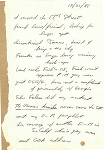 Correspondence from Lou Sullivan to Nicholas Ghosh (December 30, 1981)