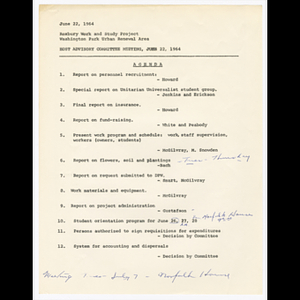 Agenda for Host Advisory Committee meeting on June 22, 1964