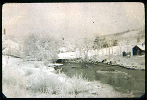 Saugus Center, Saugus River in winter looking at Scott mill