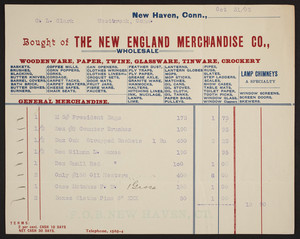 Billhead for The New England Merchandise Co., general merchandise, New Haven, Connecticut, dated October, 21, 1903