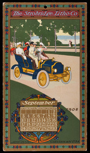September page of a calendar, issued by the Strobridge Litho. Co., Cincinnati, Ohio, 1905