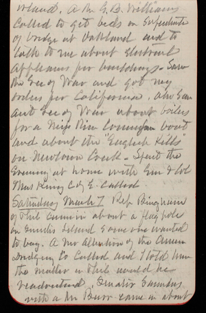 Thomas Lincoln Casey Notebook, February 1890-May 1891, 26, island. A Mr. G. B. Williams called