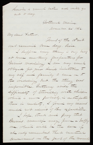 Thomas Lincoln Casey to General Silas Casey, November 24, 1862