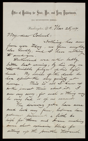 Bernard R. Green to Thomas Lincoln Casey, November 25, 1887