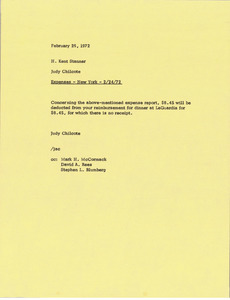 Memorandum from Judy Chilcote to H. Kent Stanner