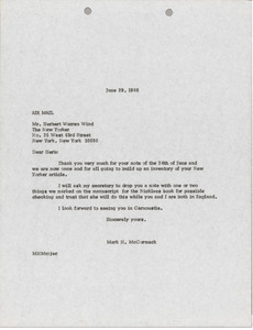 Letter from Mark H. McCormack to Herbert Warren Wind