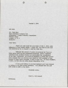 Letter from Mark H. McCormack to Terry Bray