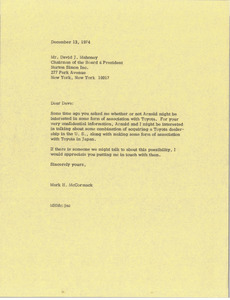 Letter from Mark H. McCormack to David J. Mahoney