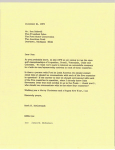 Letter from Mark H. McCormack to Ben Bidwell