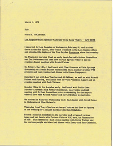 Memorandum from Mark H. McCormack to travel file