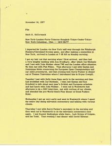 Memorandum from Mark H. McCormack to travel file