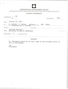 Fax from Gretchen Mayfield to F. Matsuki, T. Joyama, T. Tokushima and T. Kurachi