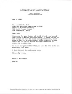 Letter from Mark H. McCormack to Lodwrick M. Cook