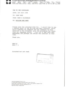 Fax from Mark H. McCormack to John Oney