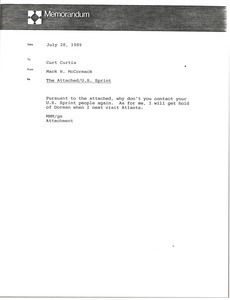 Memorandum from Mark H. McCormack to Curt Curtis