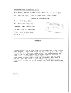 Fax from Mark H. McCormack to Haruyuki Takahashi