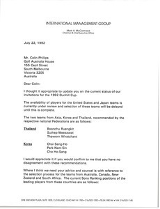 Letter from Mark H. McCormack to Colin Phillips