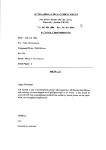 Fax from Mark H. McCormack to Todd McCormack