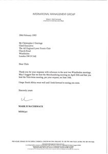 Letter from Mark H. McCormack to Christopher J. Gorringe