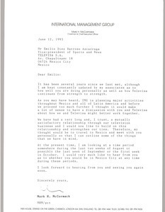 Letter from Mark H. McCormack to Emilio Diez Barroso Azcarraga