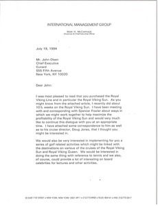 Letter from Mark H. McCormack to John Olsen