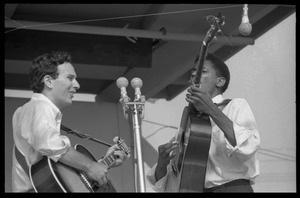 Mitch Greenhill (left) and Jackie Washington performing on stage, Newport Folk Festival