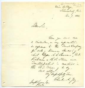 Letter from Charles A. Joy to Joseph Lyman