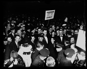 James Michael Curley, wife Mary, and son Francis at campaign rally at Boston Garden