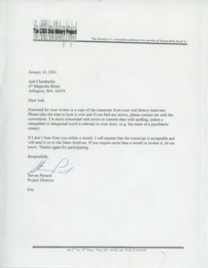 Letter from Steven Periard to Judi Chamberlin