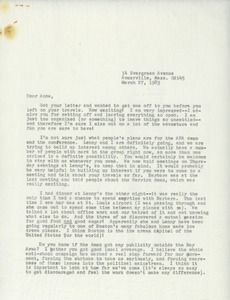Letter from Judi Chamberlin to Anne Boldt