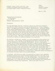 Letter from Robert J. Lynch to the Massachusetts Association of Paraplegics