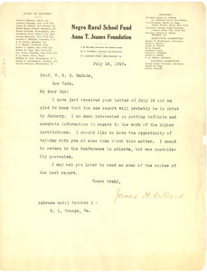 Letter from James H. Dillard to W. E. B. Du Bois