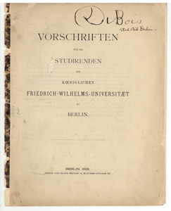 Vorschriften für die Studierenden der königlichen Friedrich-Wilhelms-Universität zu Berlin