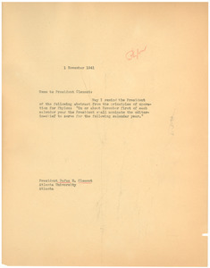 Memo from W. E. B. Du Bois to Rufus E. Clement