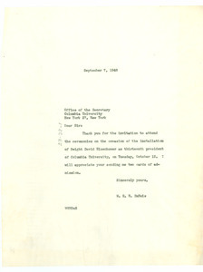 Letter from W. E. B. Du Bois to Columbia University