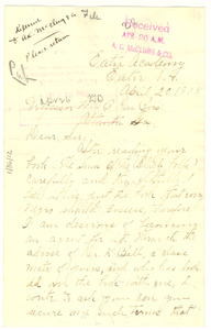 Letter from B. F. Seldon to W. E. B. Du Bois